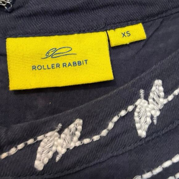 Roberta Roller Rabbit 100% Navy Blue Embroidered Tunic Blouse Mini Dress Size XS - Picture 2 of 4